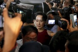 FILE - Myanmar's National League for Democracy party leader Aung San Suu Kyi in Yangon, Myanmar, Nov. 8, 2015.