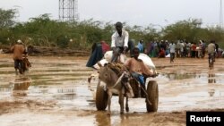 Newly arrived Somali refugees ride a donkey along the street at the Ifo Extension refugee camp in Dadaab, near the Kenya-Somalia border, October 19, 2011. 