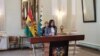 La actual canciller boliviana, Karen Longaric Rodríguez, ofreció una rueda de prensa el viernes 13 de diciembre de 2019, en La Paz, Bolivia.