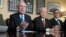 From left, Senate Majority Leader Mitch McConnell, R-Ky., Senate Finance Committee Chairman Orrin Hatch, R-Utah, and Treasury Secretary Steven Mnuchin speak to reporters as work gets underway on the Senate's version of the GOP tax reform bill, on Capitol Hill in Washington, Nov. 9, 2017.