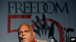 FILE - Civil rights activist Robert Moses discusses the importance of Freedom Summer 1964 during its 50th Anniversary Conference, at Tougaloo College in Jackson, Mississippi, June 26, 2014. 