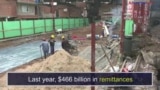 Remittances ແມ່ນຄໍານາມ, ໃນຕົວຢ່າງນີ້ ໝາຍເຖິງການໂອນເງິນທີ່ບໍ່ແມ່ນການຄ້າ ໂດຍແຮງງານຕ່າງປະເທດ