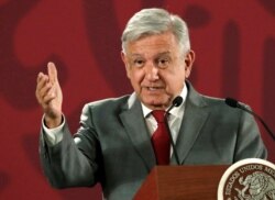 FILE - Mexico's President Andres Manuel Lopez Obrador speaks a news conference at the National Palace in Mexico City, May 31, 2019.