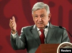 FILE - Mexico's President Andres Manuel Lopez Obrador speaks a news conference at the National Palace in Mexico City, May 31, 2019.
