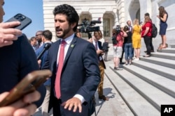 FILE - U.S. Rep. Greg Casar speaks to reporters in Washington, May 25, 2023, as he is among 31 members of Congress calling on President Joe Biden and the State Department not to recognize Pakistan's new government pending an election investigation. one.