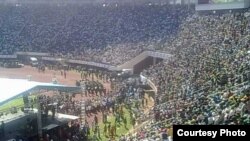 Part of the crowd that attended President Robert Mugabe's inaugaration ceremony Thursday at the National Sports Stadium, Harare