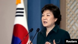 South Korea's President Park Geun-hye speaks to the nation at the presidential Blue House in Seoul, March 2013. (File photo).