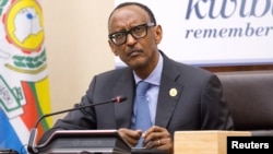 FILE - Rwanda's President Paul Kagame addresses a news conference in Kigali, Rwanda, April 8, 2019. 