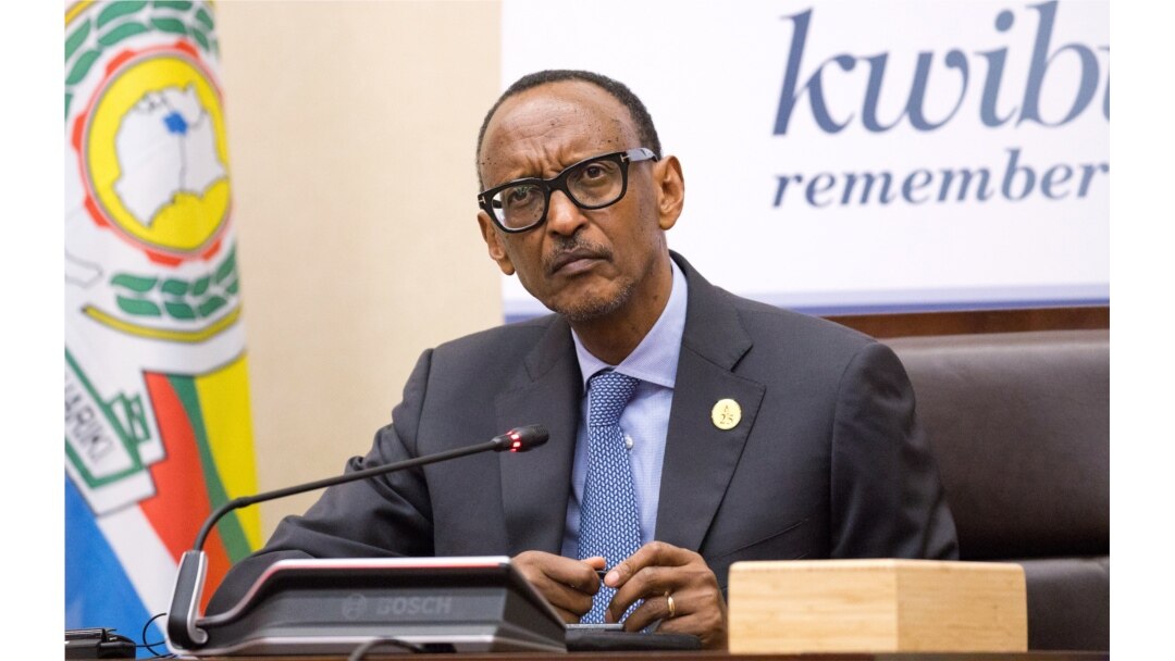 FILE - Rwanda's President Paul Kagame is seen at a news conference in Kigali, Rwanda, April 8, 2019.
