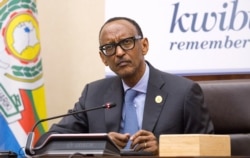 FILE - Rwanda's President Paul Kagame addresses a news conference in Kigali, Rwanda, April 8, 2019.