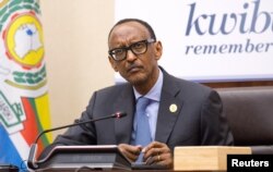 FILE - Rwanda's President Paul Kagame is seen at a news conference in Kigali, Rwanda, April 8, 2019.