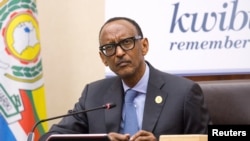 FILE - Rwanda's President Paul Kagame addresses a news conference in Kigali, Rwanda, April 8, 2019. 