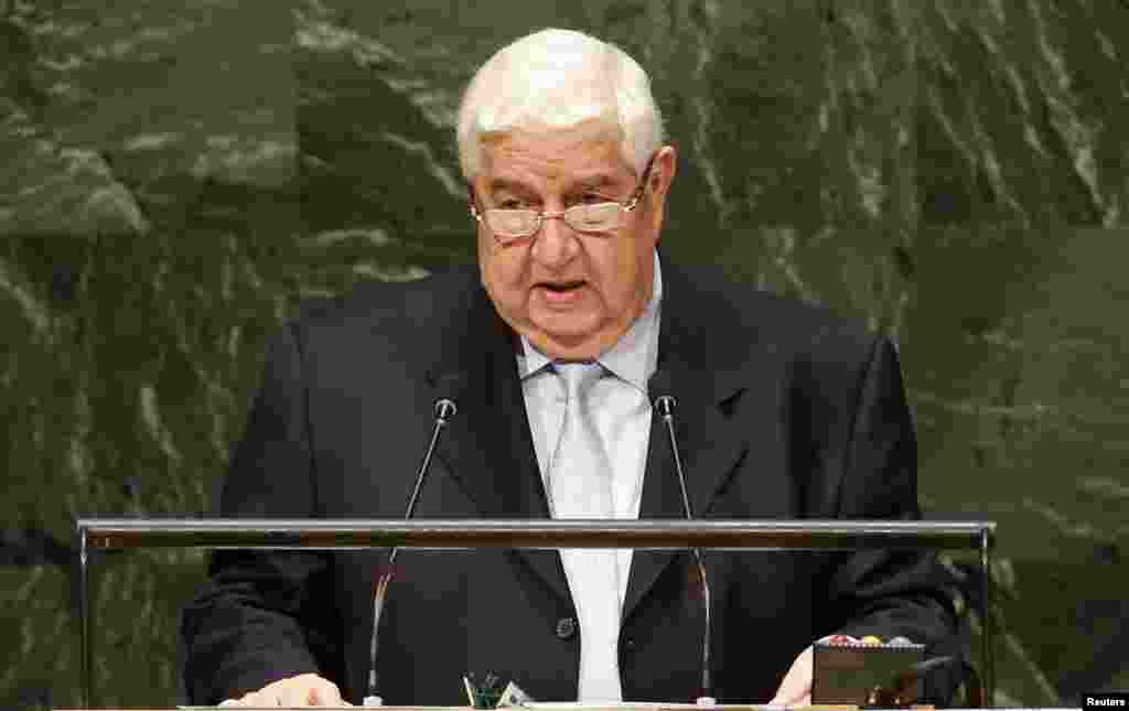 Syria's Foreign Minister Walid al-Moualem addresses the 69th United Nations General Assembly at the United Nations headquarters in New York, Sept. 29, 2014.