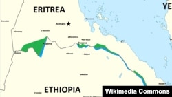 A map delineates past areas of conflict between Ethiopia and Eritrea.