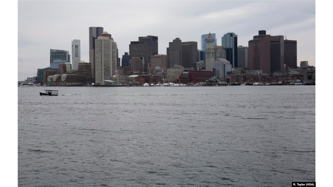 The downtown Boston skyline, as seen from East Boston.