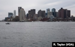 The downtown Boston skyline, as seen from East Boston.