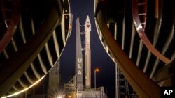 This photo provided by NASA shows a United Launch Alliance Atlas V rocket with the Lucy spacecraft aboard Oct. 14, 2021, at Cape Canaveral Space Force Station in Florida.