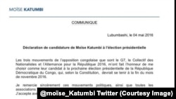 La déclartion de Moïse Katumbi, @mosie_katumbi (Twitter)