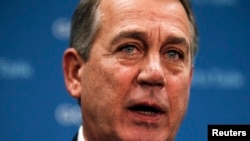 U.S. House Speaker John Boehner (R-OH) speaks to the press following a House Republican party meeting on Capitol Hill in Washington, Oct. 8, 2013.