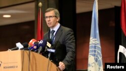U.N. Special Representative Bernardino Leon speaks during a news conference at the Palais des Congres of Skhirat, south of Rabat, March 5, 2015. 