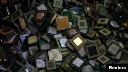 CPU chips are seen at a recycling facility. President Donald Trump blocked the sale of computer chip maker Lattice Semiconductor Corp. to a Chinese company, calling it a threat to national security.