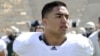 An April 2012 photo of Notre Dame's linebacker Manti Te'o at the Blue and Gold spring NCAA college football game in South Bend, Indiana.