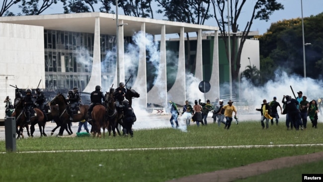 Supporters of Brazil's former President Jair Bolsonaro demonstrate against President Luiz Inacio Lula da Silva, in Brasilia