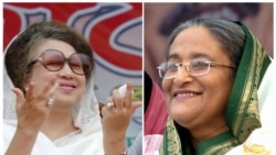 (FILE) Pemimpin politik Bangladesh Khaleda Zia (kiri), ketua Partai Nasionalis Bangladesh (BNP) dan ketua Liga Awami Bangladesh (AL) Sheikh Hasina Wajed. (Farjana K. GODHULY/AFP)
