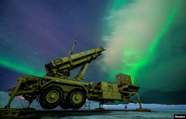 FILE - The northern lights glow behind a Patriot missile M903 launcher station in Alaska. Photo provided to Reuters by U.S. Air Force. (U.S. Air Force/Senior Airman Joseph P. LeVeille/Handout via REUTERS)