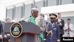 Liberia's President Joseph Boakai gives a speech after he was sworn in during his inauguration ceremony in Monrovia, Jan. 22, 2024.