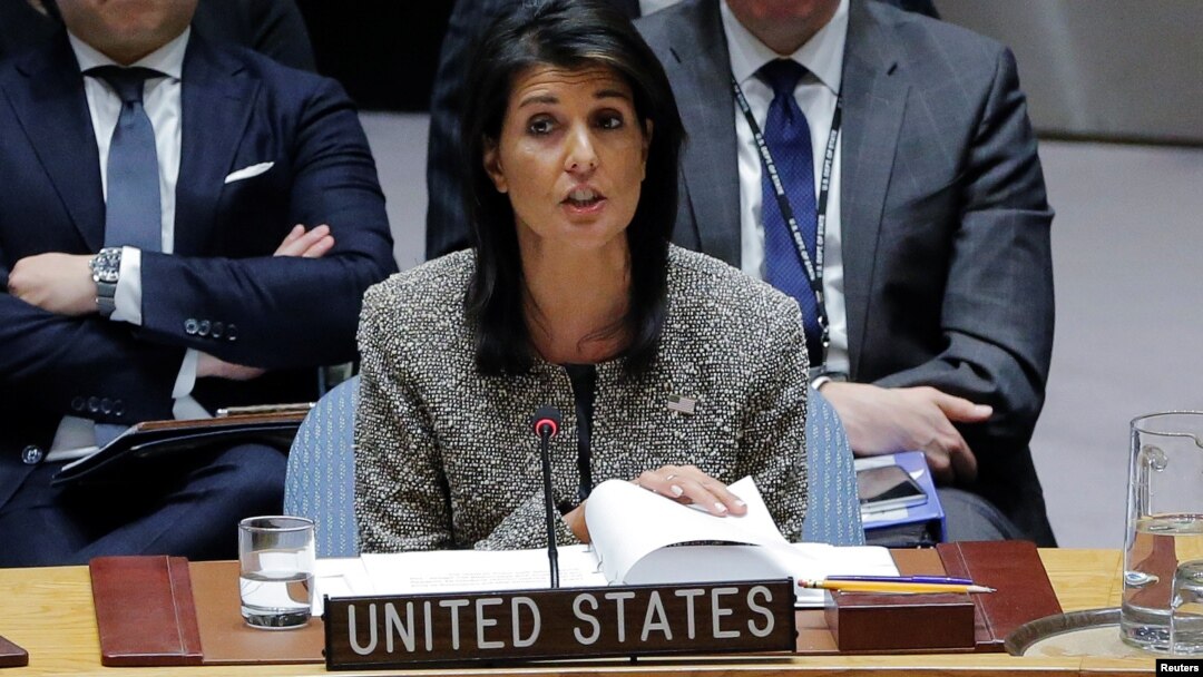Đại sứ Mỹ tại Liên Hiệp Quốc Nikki Haley phát biểu tai cuộc họp của Hội đồng Bảo an hôm 29/11.