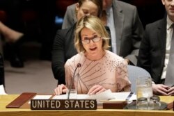 United States ambassador to the United Nations Kelly Craft speaks during a Security Council meeting at United Nations headquarters in New York, Feb. 11, 2020.