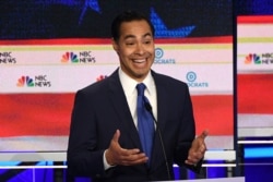 FILE - Democratic presidential hopeful former U.S. Secretary of Housing and Urban Development Julian Castro participates in the first Democratic primary debate of the 2020 presidential campaign at in Miami, June 26, 2019.