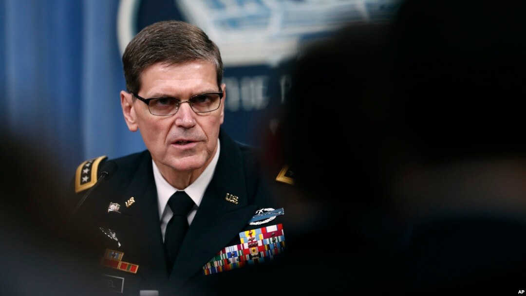 FILE - Gen. Joseph Votel speaks during a news conference at the Pentagon, April 11, 2017.