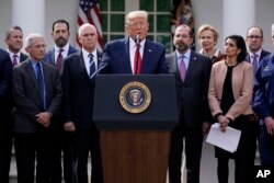 President Donald Trump speaks during a news conference on the coronavirus, in the Rose Garden at the White House, March 13, 2020, in Washington.