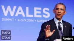 Tổng thống Mỹ Barack Obama phát biểu tại 1 cuộc họp báo kết thúc Hội nghị Thượng đỉnh NATO ở Newport, xứ Wales, 5/9/2014.