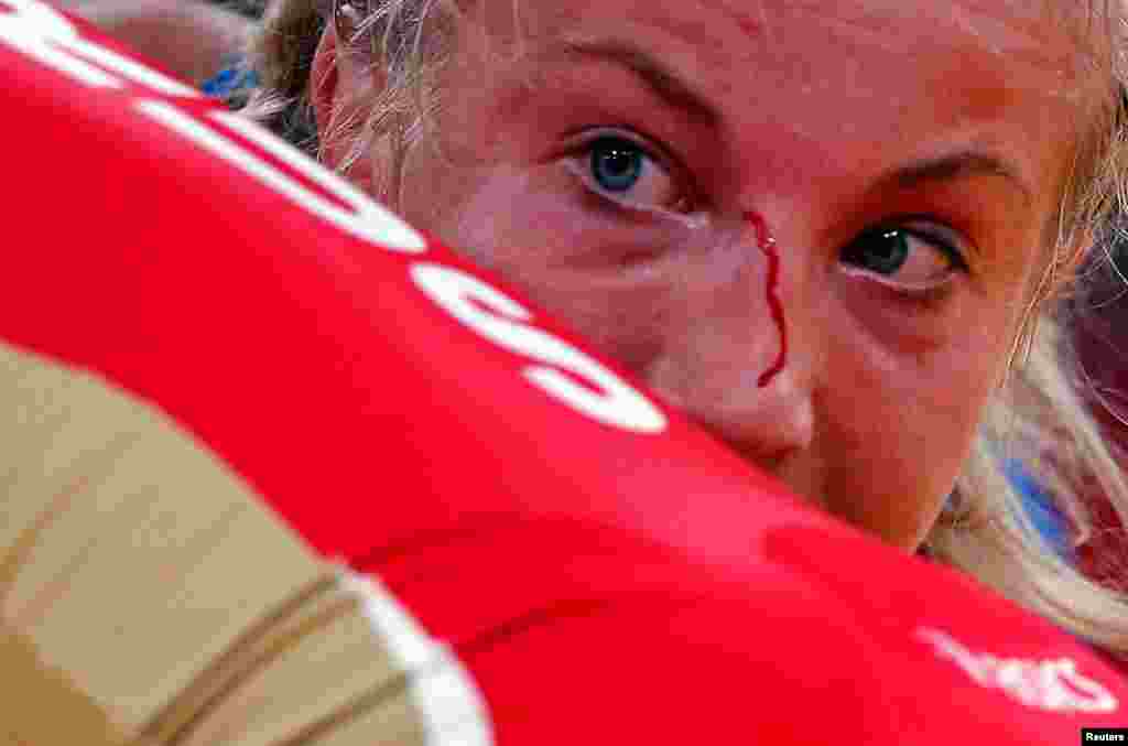 Sweden&#39;s Sofia Mattsson competes in the Women&#39;s 55kg Freestyle wrestling match.