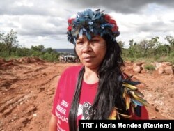 FILE - Indigenous leadership Marcia Guajajara poses for a photo in indigenous land Santuario dos Pajes in Brasilia, Dec 3, 2017.