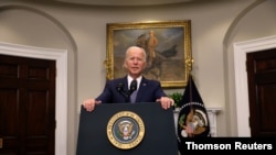 جو بایدن، رئیس جمهوری ایالات متحده در جریان سخنرانی از کاخ سفید، عصر سه‌شنبه