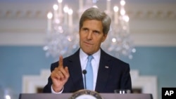 Secretary of State John Kerry makes a statement about Syria at the State Department in Washington, Aug. 30, 2013.