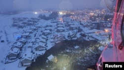 Pemandangan lokasi permukiman yang diterjang tanah longsor di Desa Ask, sekitar 40km arah utara Oslo, Norwegia, 30 Desember 2020. 