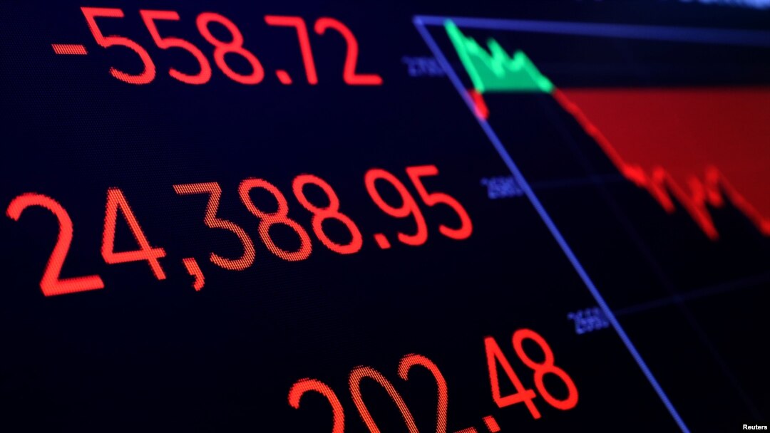 A screen displays the Dow Jones Industrial Average following the close of trading on the floor of the New York Stock Exchange in New York, Dec. 7, 2018.