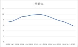 中國2006-2020年粗結婚率（數據來源：中國民政部，美國之音江真整理）