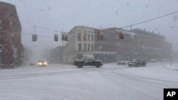 Fresh snow and high winds hit Lowville, New York, Dec. 12, 2024, as parts of the U.S. Northeast were in the grip of strong winter weather.