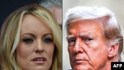 Kombinovana fotografija porno glumice Stormi Danijels i bivšeg predsednika Donalda Trampa u Njujorku (Foto: AFP/Robyn Beck and Charly Triballeau)
