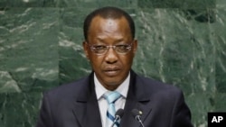 FILE - Chad's President Idriss Deby, shown addressing the U.N. General Assembly in September 2014, says the Boko Haram terrorist group has been weakened yet remains a threat.