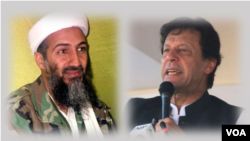 Foto Osama Bin Laden (kiri) dan Perdana Menteri Pakistan Imran Khan 