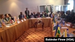 FILE - The mediation team for South Sudan meets in Addis Ababa on July 23, 2015, to try to hammer out a compromise deal for the young nation. A deal reached in August 2015 collapsed the following year. Round two of the latest peace efforts ended Feb. 17, 2018, without an agreement.