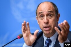 Tomás Ojea Quintana, special rapporteur on North Korea for the United Nations, addresses a press conference following his report on the country to the Human Rights Council in Geneva, March 12, 2018.