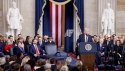 Presiden Donald Trump menyampaikan pidato setelah diambil sumpahnya sebagai Presiden Amerika Serikat ke-47 dalam Pelantikan Presiden ke-60 di Rotunda Gedung Capitol di Washington, Senin, 20 Januari 2025. (Shawn Thew/Pool via AP)